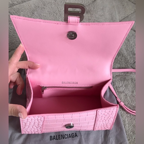 BALENCIAGA Small Hourglass Croc Embossed Leather Top Handle Bag - Picture 8 of 9